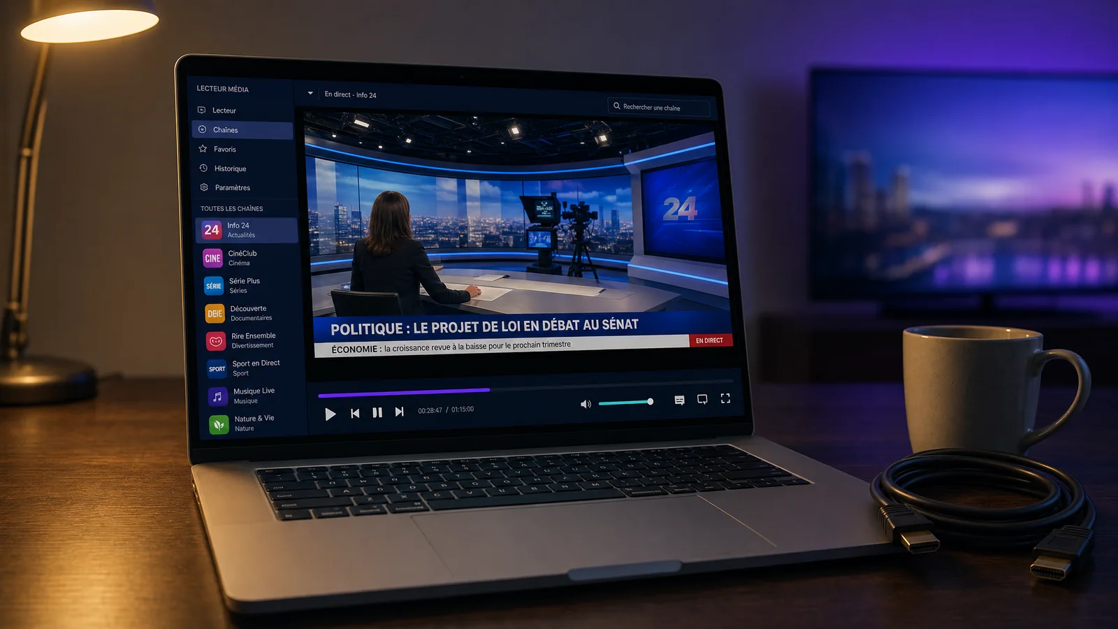 Ordinateur portable Windows lisant une chaîne de l'abonnement Atlas Pro ONTV
